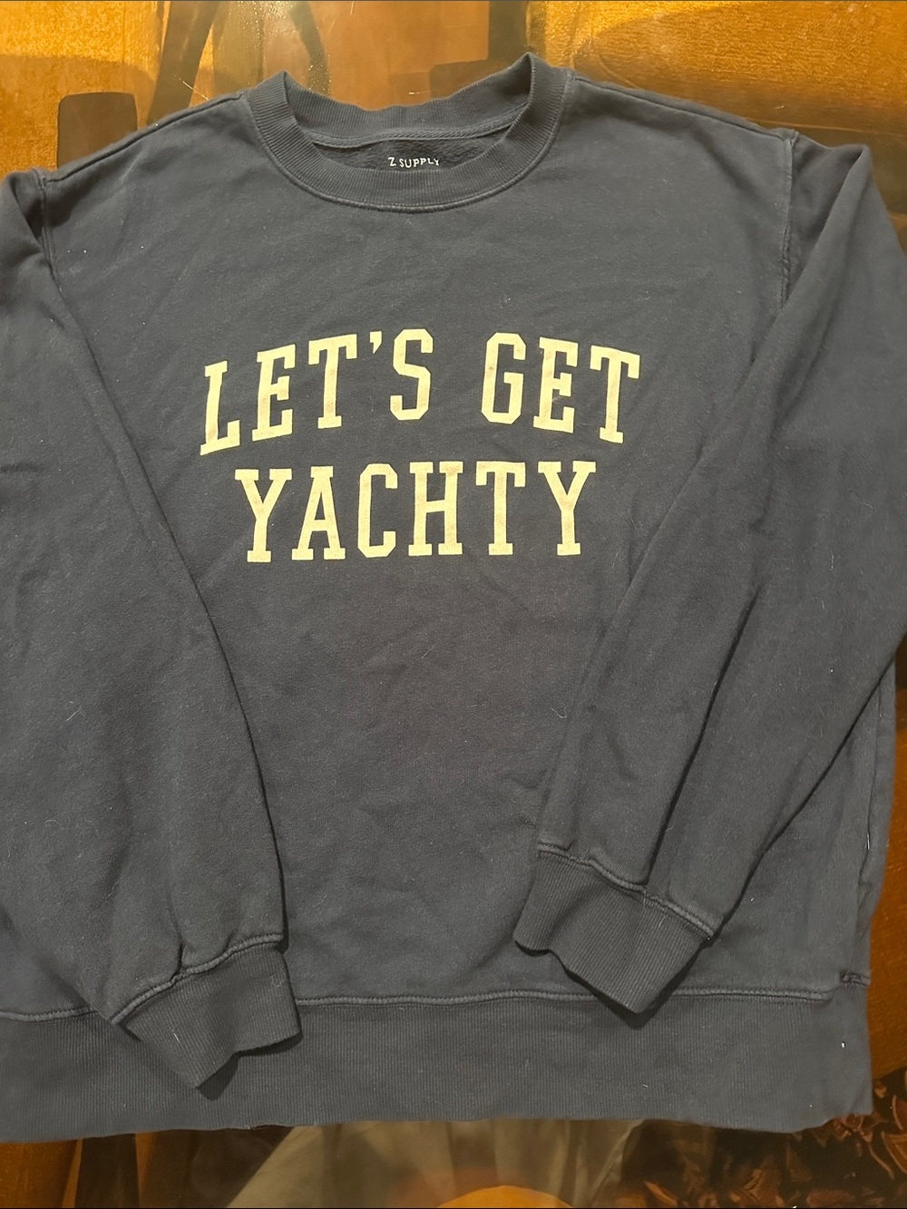 Z Supply Navy Crewneck Sweatshirt with Cream 'LET'S GET YACHTY' Lettering